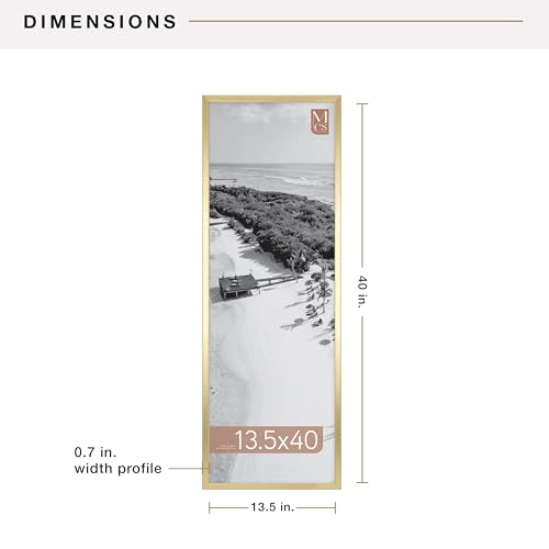 Image of MCS Foundation 13.5x40 Poster Frame Traditional Brass, Vertical & Horizontal Wall Hanging Large Picture Frame for Photos, Panoramics, Posters & Art Prints (1-Pack)