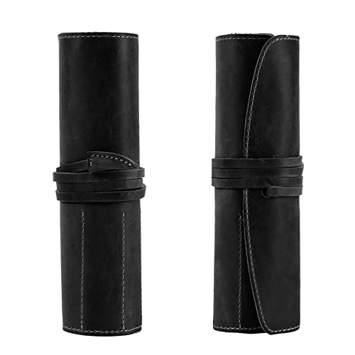 Image of Vintage Genuine Leather Pencil Roll - Pencil Storage Case /Pouch Organizer Handmade (Black)