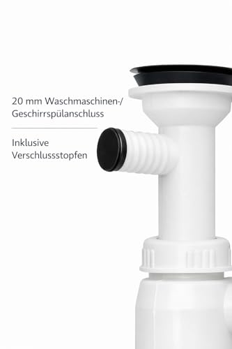 Siphon Kunststoff mit Waschmaschinen o. Geschirrspüler Anschluss Abflussrohr