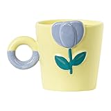 CAPIJIONG 300ml/10oz ins estilo pintado a mano tulipán cerámica taza horno microondas se puede utilizar con alivio tridimensional lindo taza de agua-limón amarillo tulipán-301-400ml