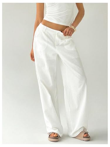 Verdusa Women's Ultra Low Waist Straight Leg Pants Casual Loose Trousers with Pockets4