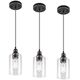Kumtin Smart Pendant Light Fixture, Adjustable Hanging Ceiling Lights, Anti-Rust Metal Hanging Light Fixtures with Clear Glass, Modern Pendant Lighting for Kitchen Island Living Room, Bronze, 3-Pack