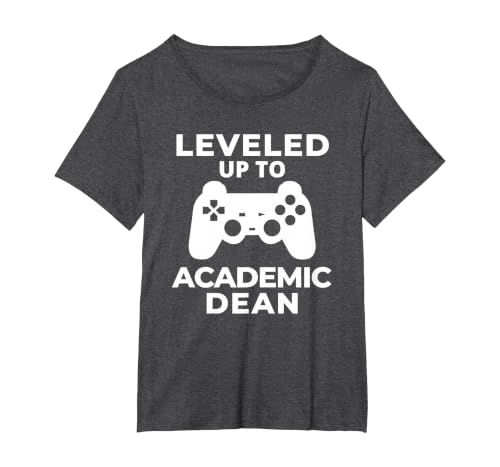 Leveled Up to Academic Dean | Faculty Dean Leadership T-Shirt, Women's Plus, Dark Heather Grey, 2X