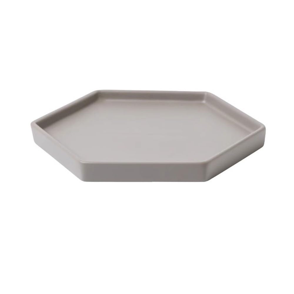 Duża ceramiczna podstawka pod rośliny, sześciokątny pojemnik na doniczki, do salonu, na balkon, do doniczek (Grigio, duża)