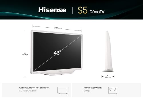 Hisense 43S5DQ Deco TV, 108cm (42 Zoll), UHD QLED, HDR10, Dolby Atmos, QLED Colour, 60Hz, DVB-T2+C+S2 Tuner, WiFi, HDMI, Gallerie Mode… – Ansicht 2