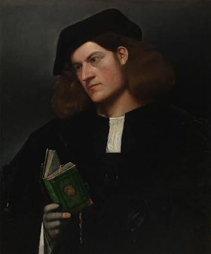 WYKUJMYTO Riproduzione Dipinto Tela da Arte Stampe Arte Quadro Ritratto di giovane con libro verde di Cariani Per la Decorazione Murale 60x90cm