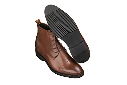Image of CALTO Men's Invisible Height Increasing Elevator Shoes - Brown Premium Leather Lace-up Cap-Toe Dress Boots - 2.8 Inches Taller - K28004 - Size 12 D(M) US