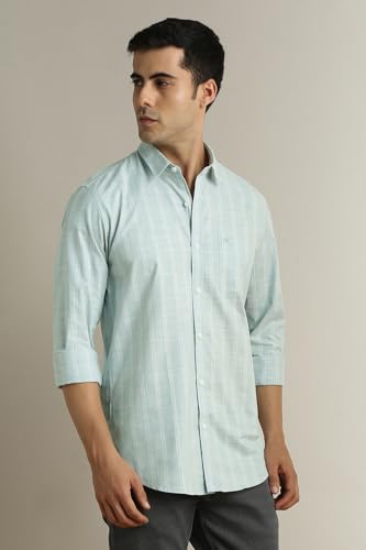 Image of Peter England Men's Cotton Slim Fit Distant Striped Casual Shirt | Full Sleeves, Office Wear