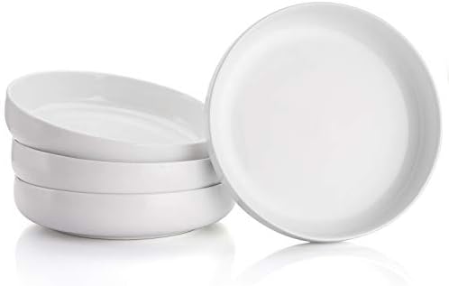 Foraineam 8 Inch Porcelain Round Salad Pasta Bowl Set 22 Ounce Deep Soup Plates White Catering Serving Bowls, Set of 4