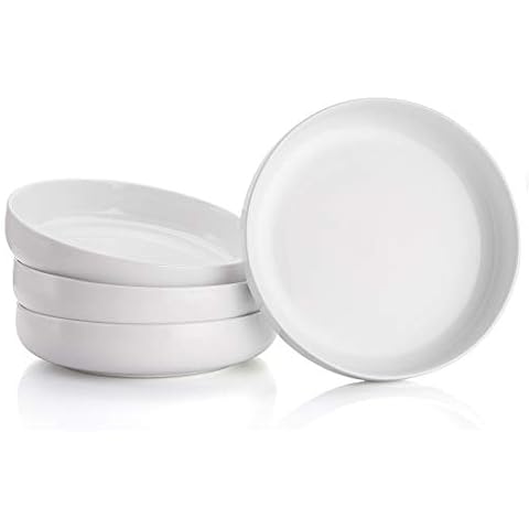 Foraineam 8 Inch Porcelain Round Salad Pasta Bowl Set 22 Ounce Deep Soup Plates White Catering Serving Bowls, Set of 4 Cover