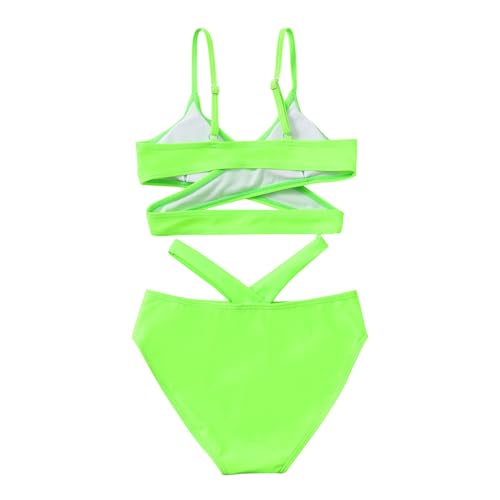 Girls Swimsuit Kids 2 Piece Bathing Suit Solid Sleeveless Crossover Tops Cut Out Bikini Set Summer Beach Swim Suits3