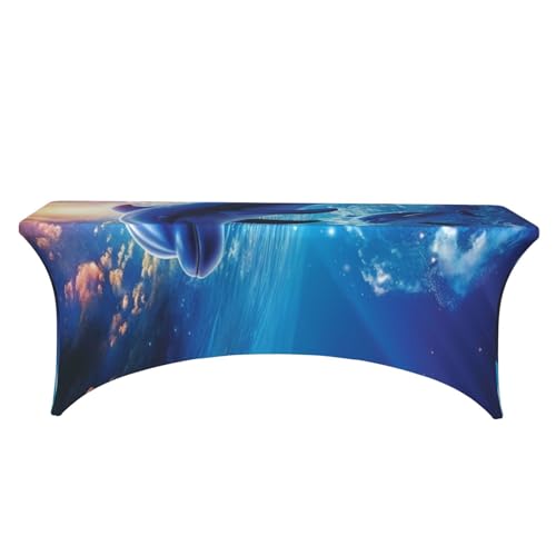 Nappe en élasthanne extensible dauphins pour table rectangulaire 1,8m
