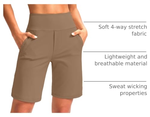 Image of SANTINY Women's 9 inch High Waisted Bermuda Shorts with 4 Pockets Knee Length Long Shorts for Women Workout Athletic Casual