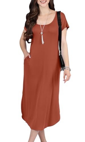 Image of KOH KOH Womens 2026 Long Casual Pockets Loose Cap Sleeve Comfy Midi Dress