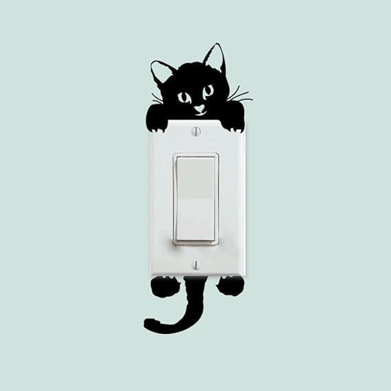 2pcs Light Switch Decals Adorable Little Black Cat Pet Animal Pattern Wall Sticker Decor Art Mural Baby Nursery Room