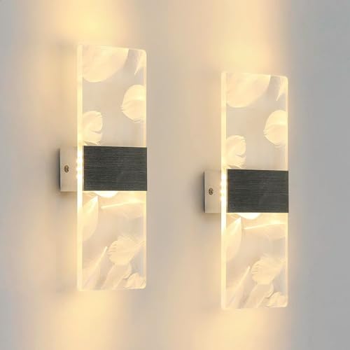 2 Pcs Lampada da Parete Interno Led, 12W 3000K Bianca Calda Applique da Parete Interno Moderno, Lampada a Muro Led in Acrilico Piuma per Camera da letto, Soggiorno, Corridoio, Scale