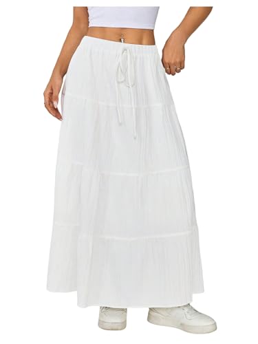 Milumia Women's Boho Ruffle Flowy Long Skirt Textured Tie Front A Line Maxi Skirts