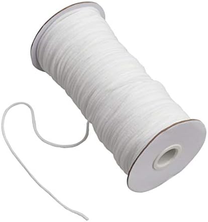 Hollosport Round 3mm Elastic Cord for Masks White, 1/8 Inch Soft Thin Elastic String Rope Band for Sewing (1/8 Inch 100M Round)