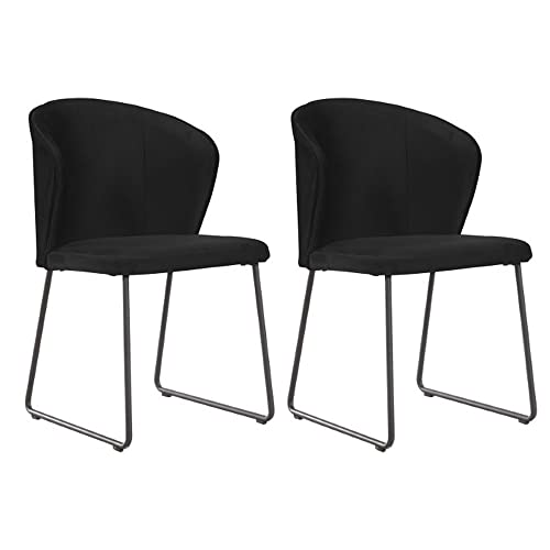 Soof&Tess Juego de 2 sillas de Comedor Amalfi – Negro – Terciopelo – Industrial – con reposabrazos – Tejidos fáciles de Limpiar