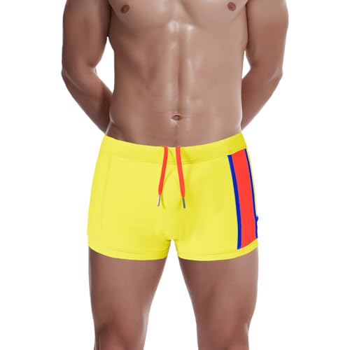 JINSHI Men’s Swimwear Solid Basic Long Swim Sport Trunks with Adjustable Drawstring Square Leg Board Shorts S M L XL 2XL