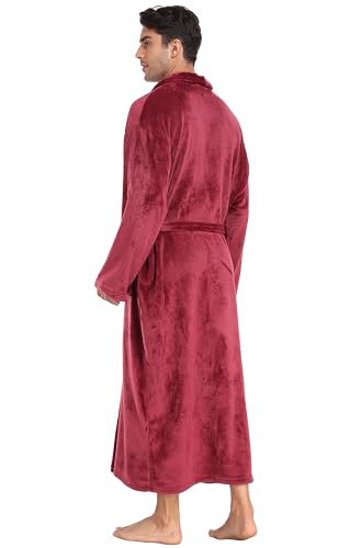 Mens Plush Fleece Robe Soft Shawl Collar Bathrobe Long Fluffy Spa Robes Winter Warm House Robe with Pockets4