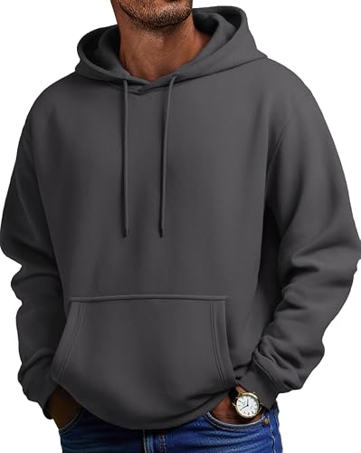 COOFANDY Hoodie Herren Fleece Kapuzenpullover Kapuzenpulli Baumwolle Sweatshirt mit Kapuze Hoodies für Männer Dunkelgrau XXL