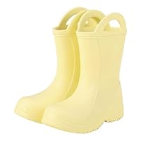 Weishuo Toddler Wellies EVA Lightweight Waterproof Wellington Boots for Boys Girls Mid Calf Unisex Kids Rain Boots with Pull On Handles, Manufacturer Size 15, 7 Toddler, Yellow