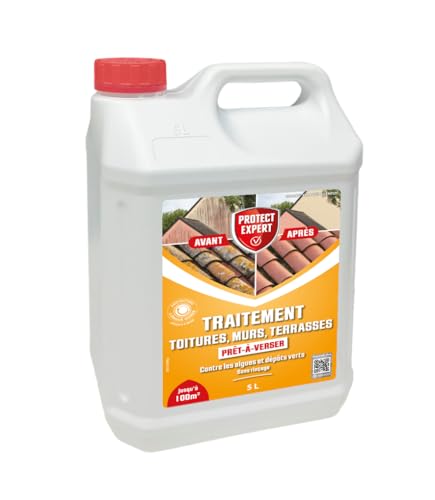 Protect Expert Traitement Terrasses Toitures & Murs - Contre Les Algues Lichens & Dépôts Verts - Prêt-À-Verser - 5L - Double Action - Préventif & Curatif AMTPB5N