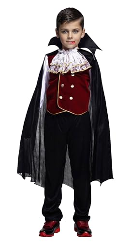 GEMVIE Disfraz de vampiro de lujo para niños,Halloween Drácula Disfraz Carnaval Cosplay Ropa 4-12 años (7-9 años)