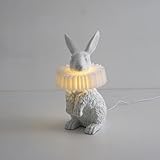 LAZHUG White Rabbit Lamp,Resin Crafted Scarf Bunny Table Lamp Featuring White Pleated PC Lampshade,USB Plug, Energy-Efficient Kids Nightstand Lamp