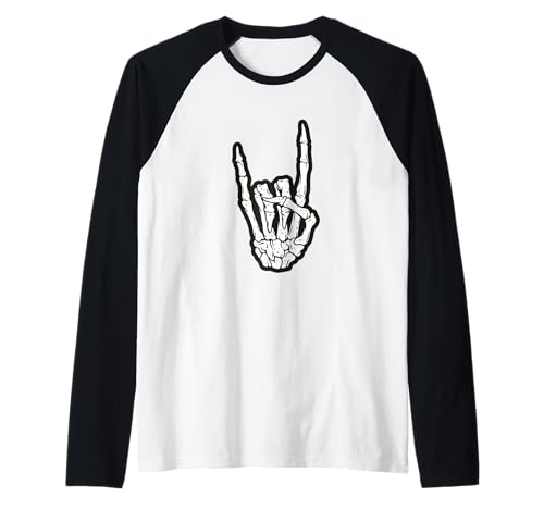 Esqueleto punk rock cool rockero Halloween hombres, mujeres, niños Camiseta Manga Raglan