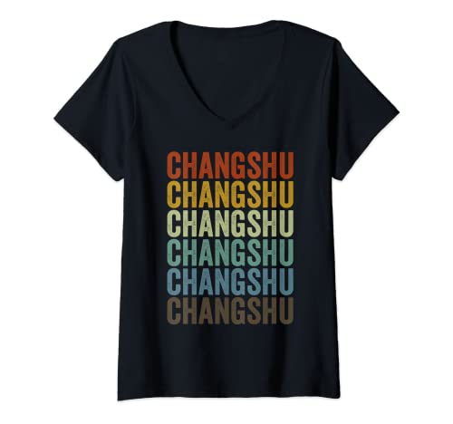 Mujer Changshu China Retro Vintage Camiseta Cuello V