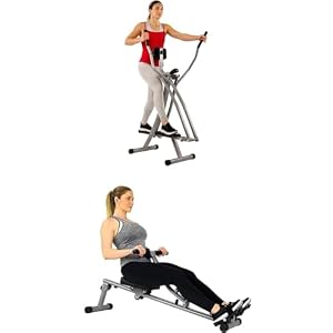 Sunny Health & Fitness SF-E902 Air Walk Trainer Elliptical Machine + SF-RW1205 Rowing Machine (12 Level Resistance)
