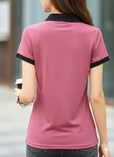 Image of GLASGO Pure Cotton Regular Fit Plain Solid Classic Polo Collar Half Sleeve T-Shirt for Women (Colors: Black, Brown, Peach, Pink)