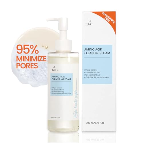 Elvira Gentle Foaming Hydrating Facial Cleanser, Face Wash for Oily Skin and Sensitive Skin, Pore Deep Cleansing, Makeup Remover, Non-Comedogenic, Fragrance Free, Soap Free & Paraben Free, 6.76 fl oz