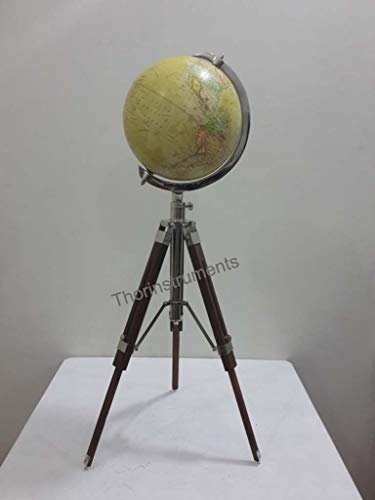 VINTAGE TABLE TOP GLOBE WITH BROWN TRIPOD STAND COLLECTABLE NAUTICAL Rustic Vintage Home Decor Gifts