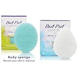 Buf-Puf Dermatologist Developed Body & Facial Sponges, Cleanses & Exfoliates, Reusable, 2 Count, White with Blue Accents, Loofah Pads