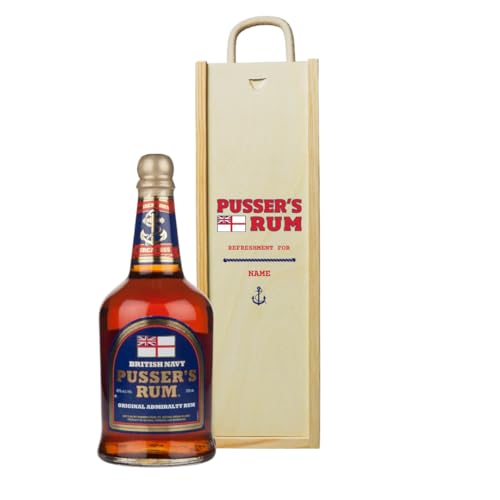 Personalised Pusser's Rum Gift Set in Wooden Box - 40% ABV (70c)