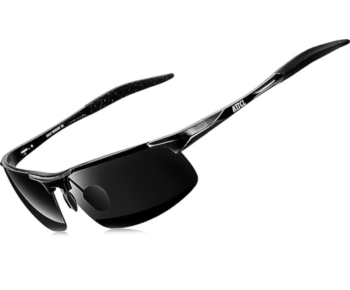 Attcl Gafas De Sol Deportivas Polarizadas Para Hombre, Marco De Metal Al-Mg Súper Ligero Black-Grey Attcl Gafas De Sol Deportivas Polarizadas Para Hombre, Marco De Metal Al-Mg Súper Ligero Black-Grey