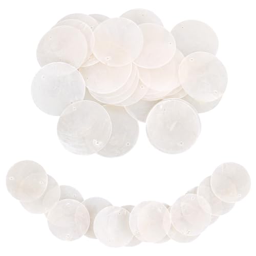 MJFENDAI 30 Piezas Madreperla Con Agujero, Conchas Redondas Colgantes 50