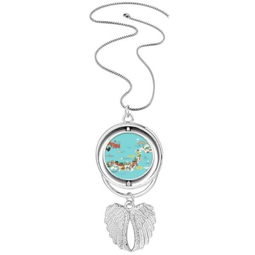 Collier traditionnel japonais avec pendentif carte d'ange aux ailes rotatives
