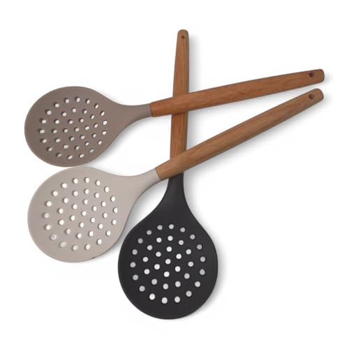 Deconox Bambu Saplı Silikon Kevgir, Bambu Uzun Silikon Geniş Kevgir 27cm 3 Renk Seçenekli (KREM)