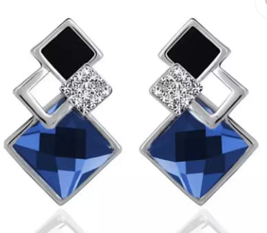 Nilu's CollectionFashionista Classic Square Crystal Big Stud Earring for Women & Girls, Crystal Alloy Drops & Danglers