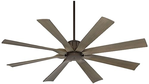 Possini Euro Design 60\" Defender Industrial Rustic Indoor Outdoor Ceiling Fan with Remote Control Oil Rubbed Bronze Hand-Painted Weathered Oak Damp Rated for Patio Exterior Porch Gazebo Garage Barn - Thumbnail 6