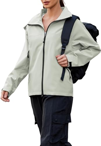 Zando Waterproof Rain Jacket Women Lightweight Raincoat for Women Loose Fit Windbreaker Jacket with Hood Hiking Outdoor