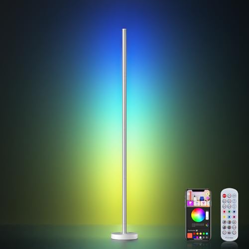 OIYN Smart RGBICW LED Corner Floor Lamp - 16 Million DIY Colors, 68+ Scenes, Music Sync, App & Remote Control, Color-Changing Ambient Lighting for Living Rooms, Bedrooms, and Gaming Rooms, White