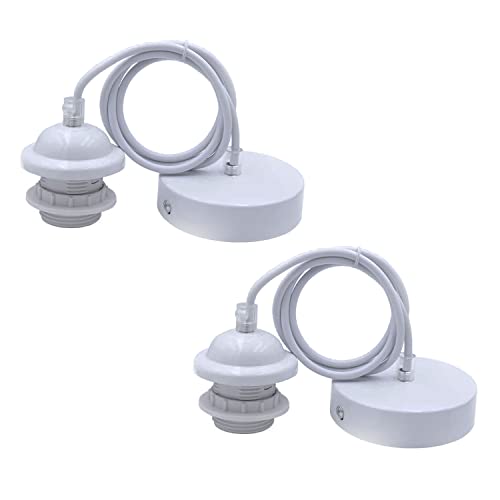 Luminaire Suspension,2PCS Vintage Lampe Suspendue,Lampe Suspension Blanc Câble Réglable 140CM,Douille E27 Abajour Plafond Industrielle,Rétro Lustre Compatible avec Abat-jour pour Salon Chambre Cuisine