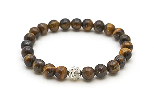 Preisvergleich Produktbild BERGERLIN Tigerauge Armband - Perlenarmband aus echtem Naturstein mit 925 Sterling Silberperle