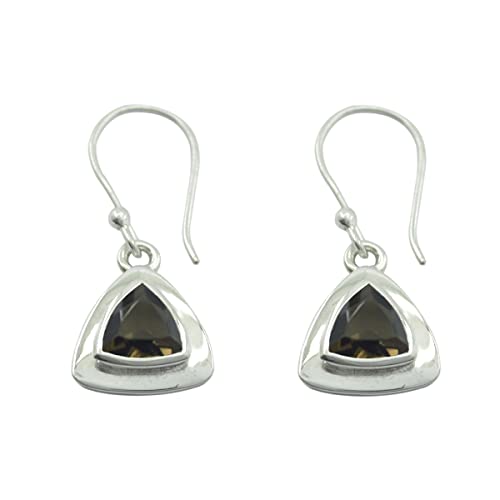 Boucle d'oreille quartz fumé triangle femme en argent 925