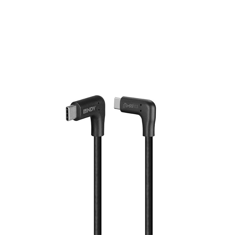 LINDY Right Angled 90 degree USB C to Right Angled 90 degree USB C Charger Cable, USB 3.2, 10Gbps (1m)